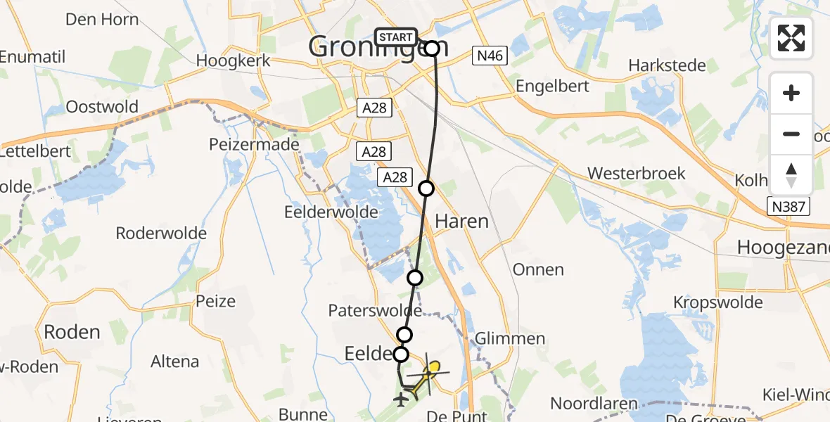 Routekaart van de vlucht: Lifeliner 4 naar Groningen Airport Eelde, Bornholmstraat