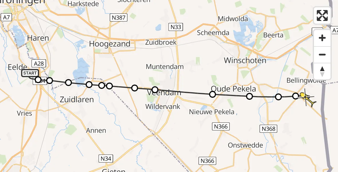 Routekaart van de vlucht: Lifeliner 4 naar Bellingwolde, Vissersweg