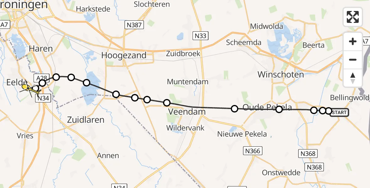 Routekaart van de vlucht: Lifeliner 4 naar Groningen Airport Eelde, Zuidwending