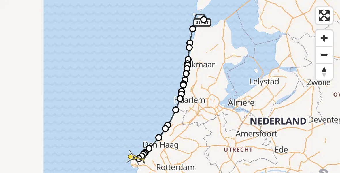 Routekaart van de vlucht: Kustwachthelikopter naar Maasvlakte, Oostoeverweg