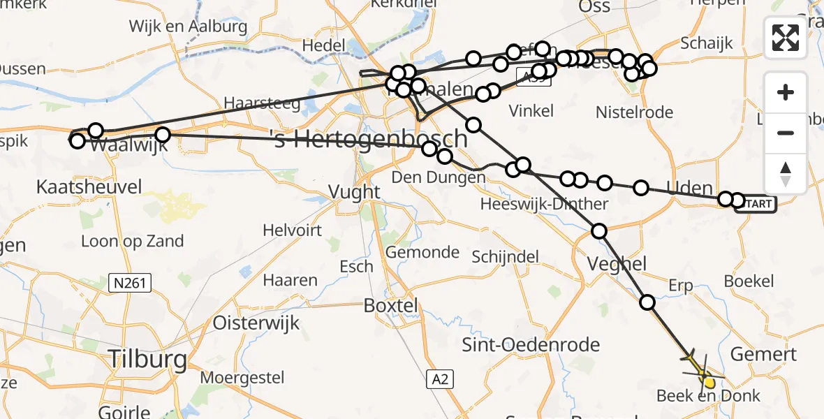 Routekaart van de vlucht: Politieheli naar Beek en Donk, Venstraat
