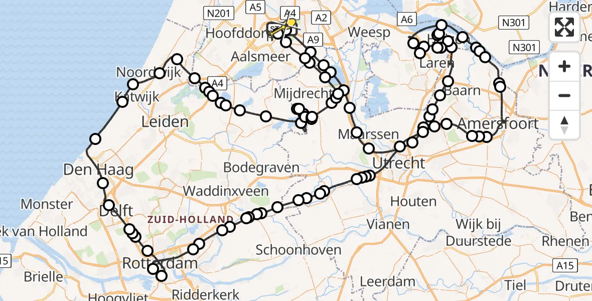 Routekaart van de vlucht: Politieheli naar Schiphol, Schipholweg