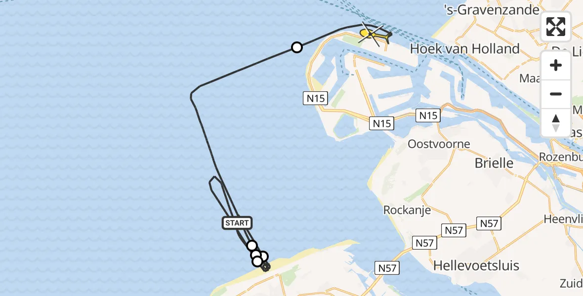 Routekaart van de vlucht: Kustwachthelikopter naar Maasvlakte, Oosterduinpad