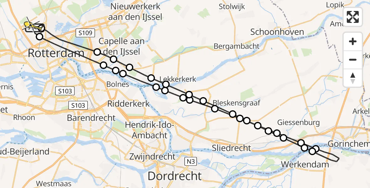 Routekaart van de vlucht: Lifeliner 2 naar Rotterdam The Hague Airport, Van der Duijn van Maasdamweg