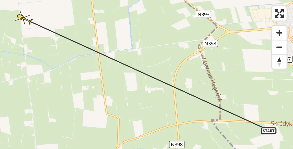 Routekaart van de vlucht: Ambulancehelikopter naar St.-Annaparochie, Langhuisterweg