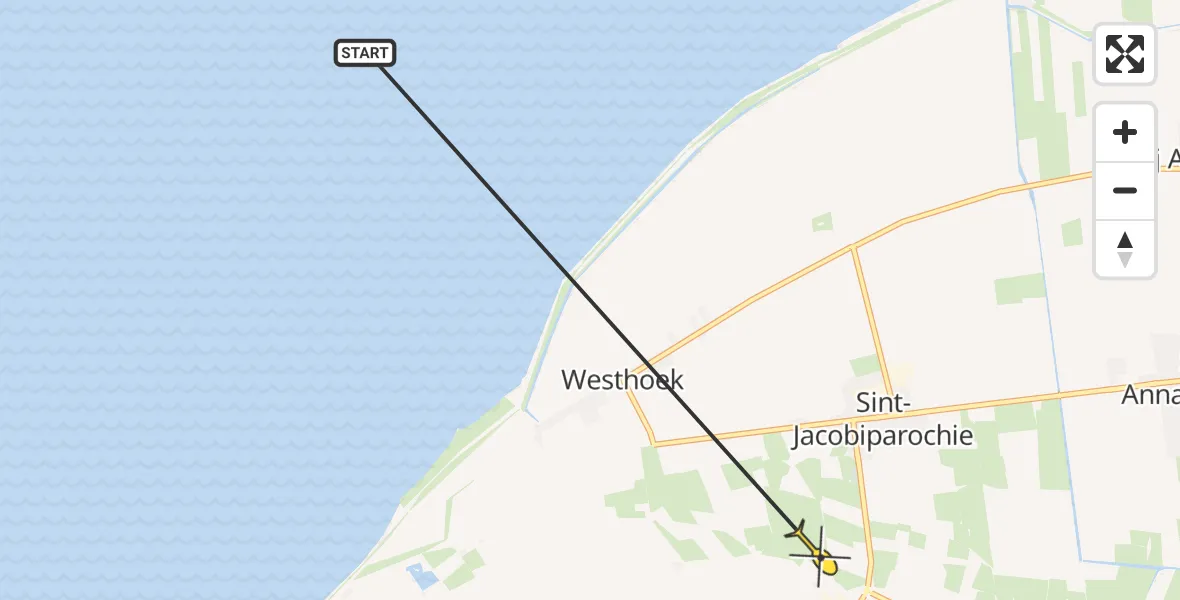 Routekaart van de vlucht: Ambulancehelikopter naar St.-Jacobiparochie, Hearewei