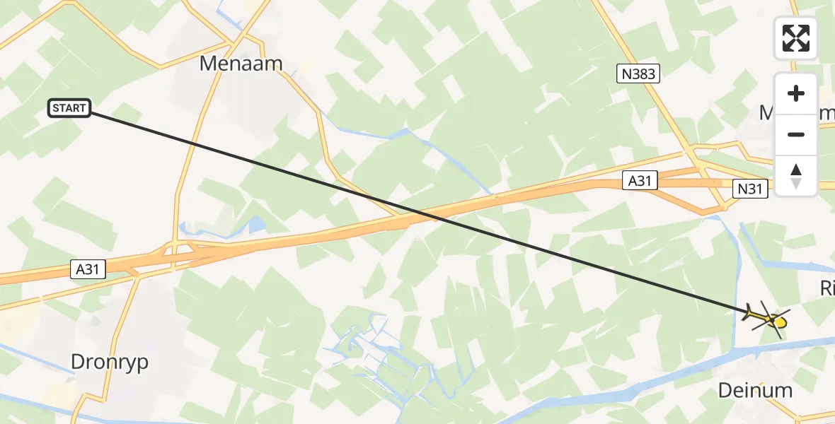 Routekaart van de vlucht: Ambulancehelikopter naar Deinum, Trekwei