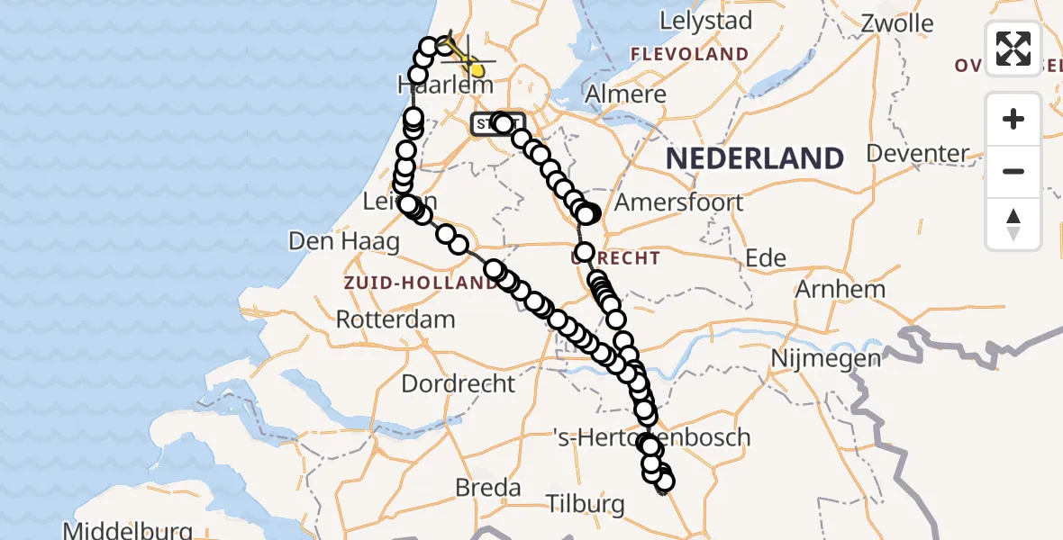Routekaart van de vlucht: Politieheli naar Velsen-Zuid, Aalsmeer