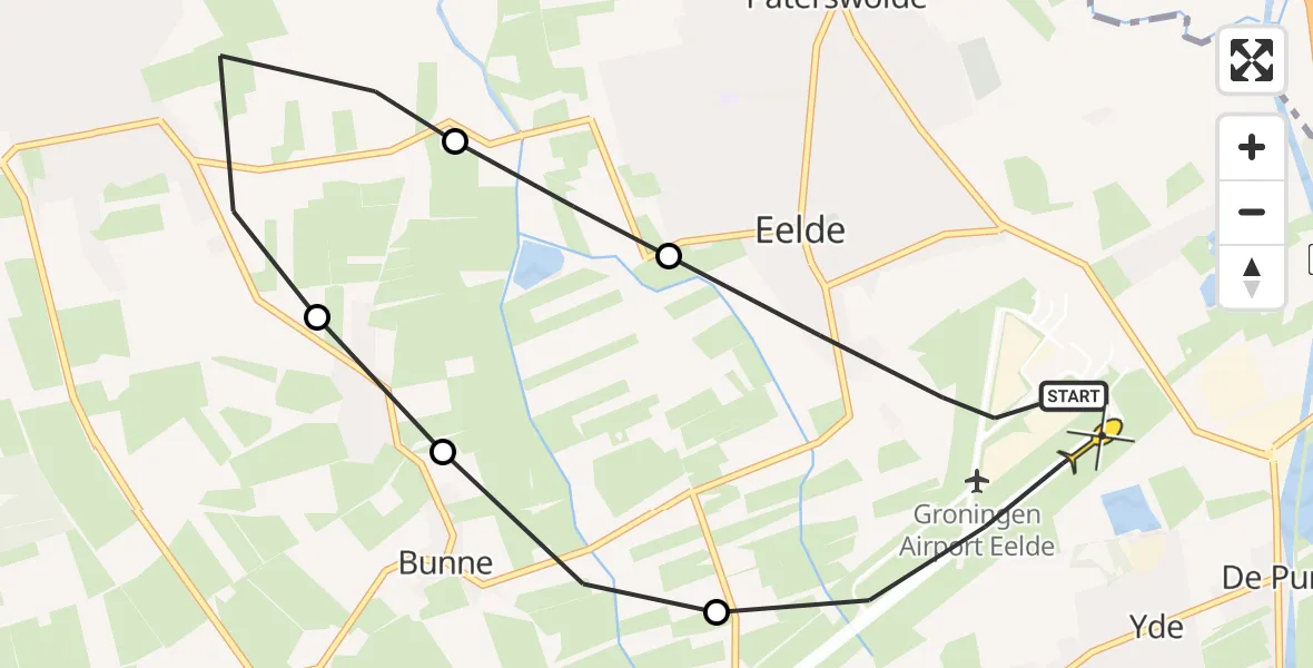 Routekaart van de vlucht: Lifeliner 4 naar Groningen Airport Eelde, de Drift
