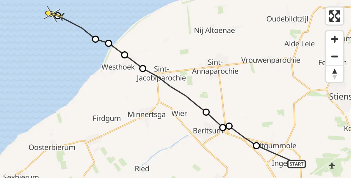 Routekaart van de vlucht: Ambulanceheli naar Formerum, Doniastrjitte