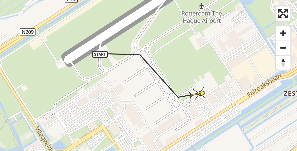 Routekaart van de vlucht: Kustwachthelikopter naar Rotterdam The Hague Airport, Arlandabaan Platformzijde