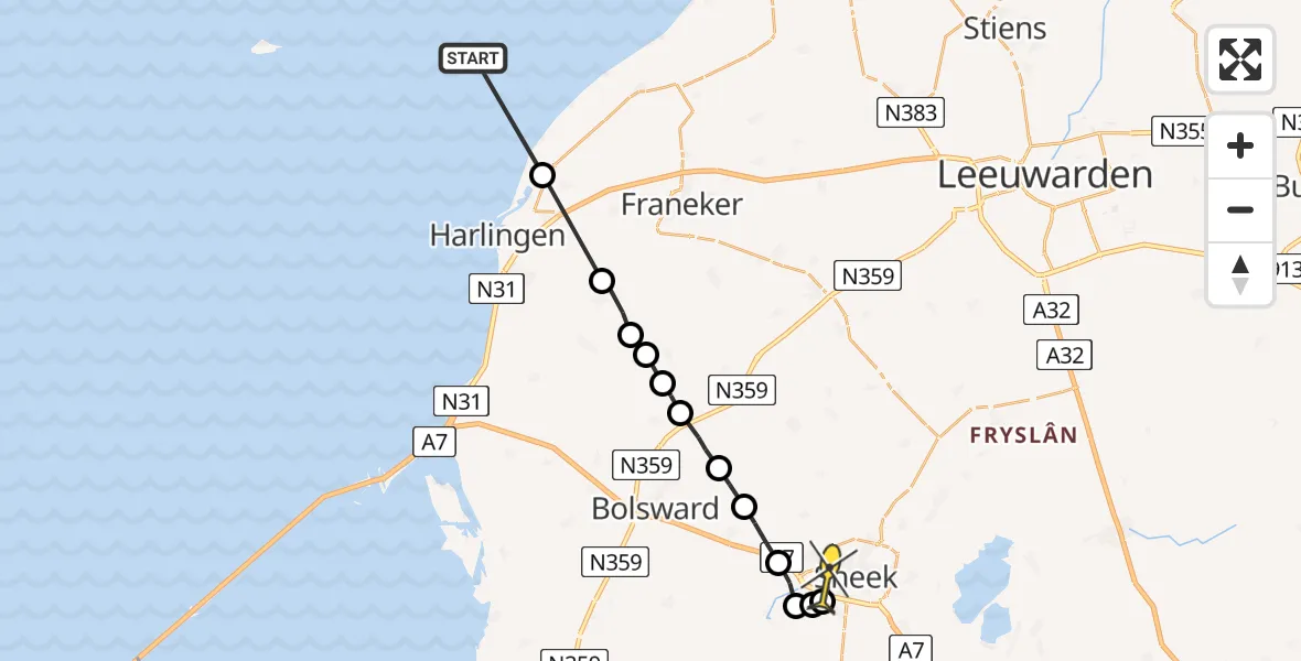 Routekaart van de vlucht: Ambulanceheli naar Sneek, Haulewei