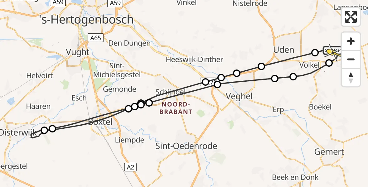 Routekaart van de vlucht: Lifeliner 3 naar Vliegbasis Volkel, Jagersveld