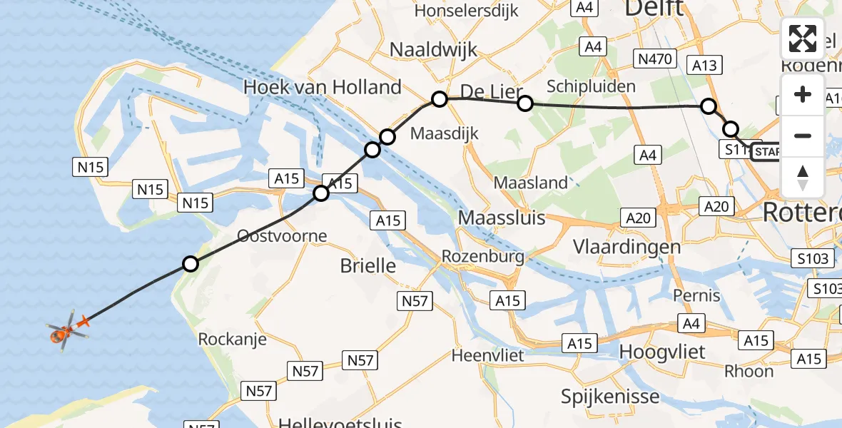 Vluchtroute Kustwachthelikopter Rotterdam The Hague Airport - , 18 april 2024, 10:56