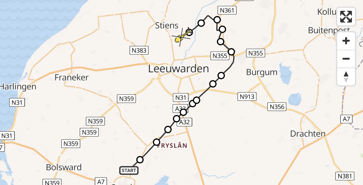 Routekaart van de vlucht: Ambulanceheli naar Britsum, Blankendalwei