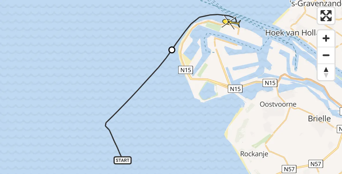 Routekaart van de vlucht: Kustwachthelikopter naar Maasvlakte, Maasvlakteweg