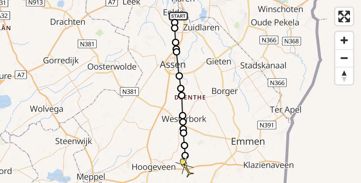 Routekaart van de vlucht: Lifeliner 4 naar Geesbrug, Veenweg