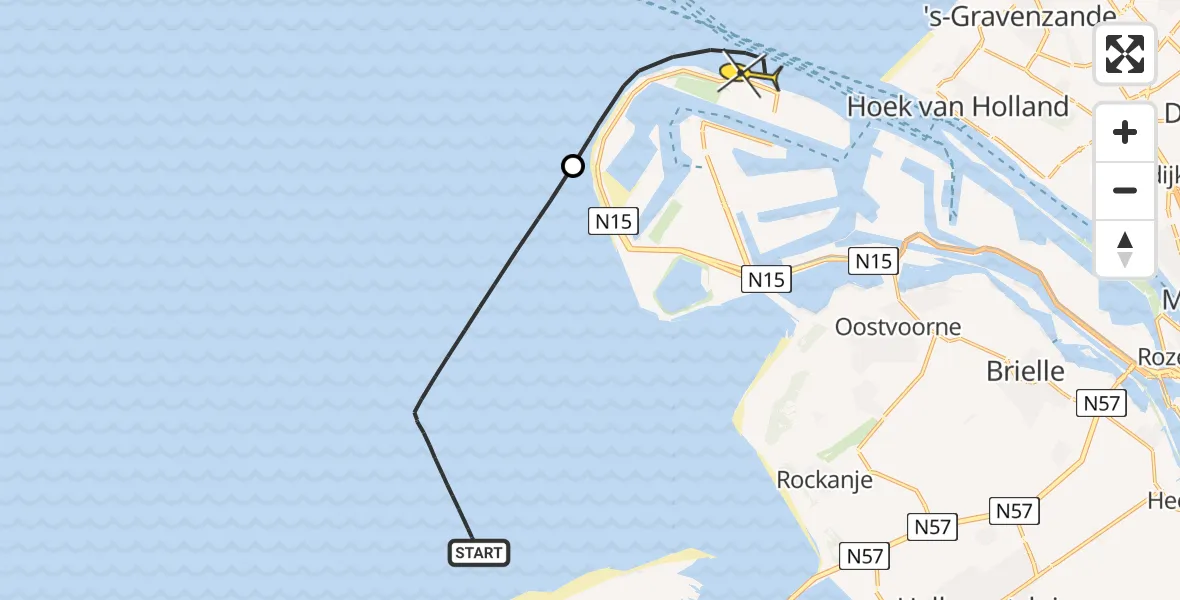 Routekaart van de vlucht: Kustwachthelikopter naar Maasvlakte, Prinses Máximaweg