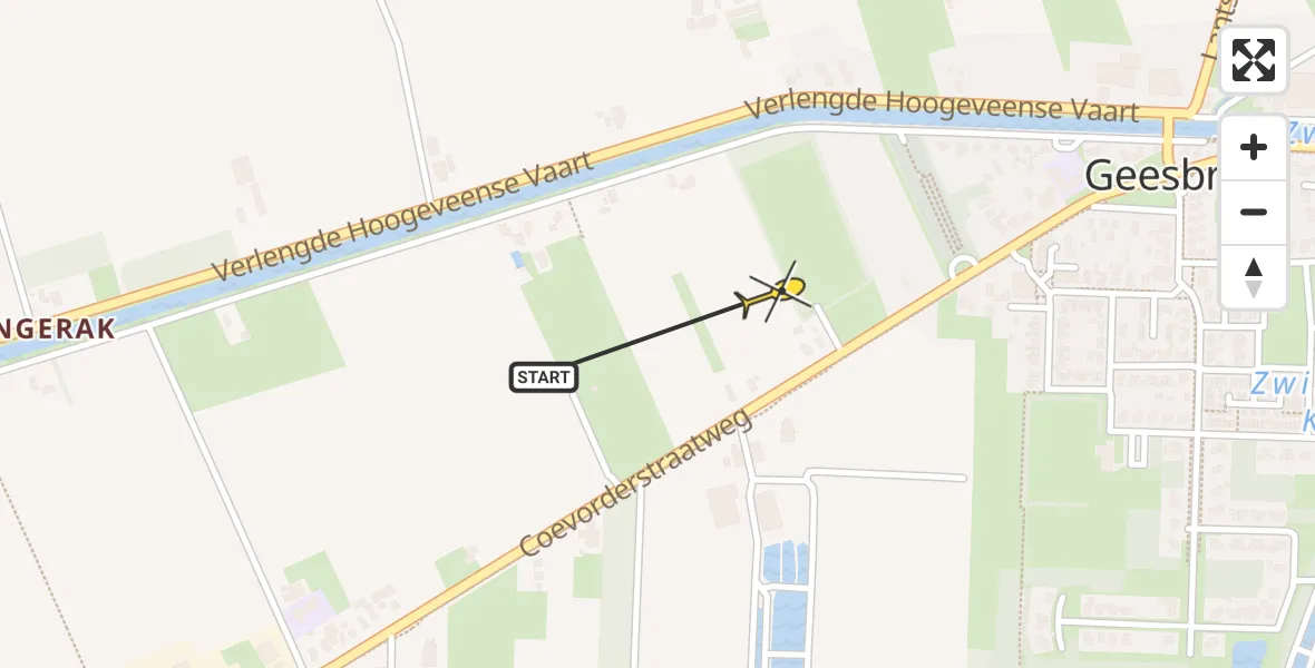 Routekaart van de vlucht: Traumahelikopter naar Geesbrug, Coevorderstraatweg