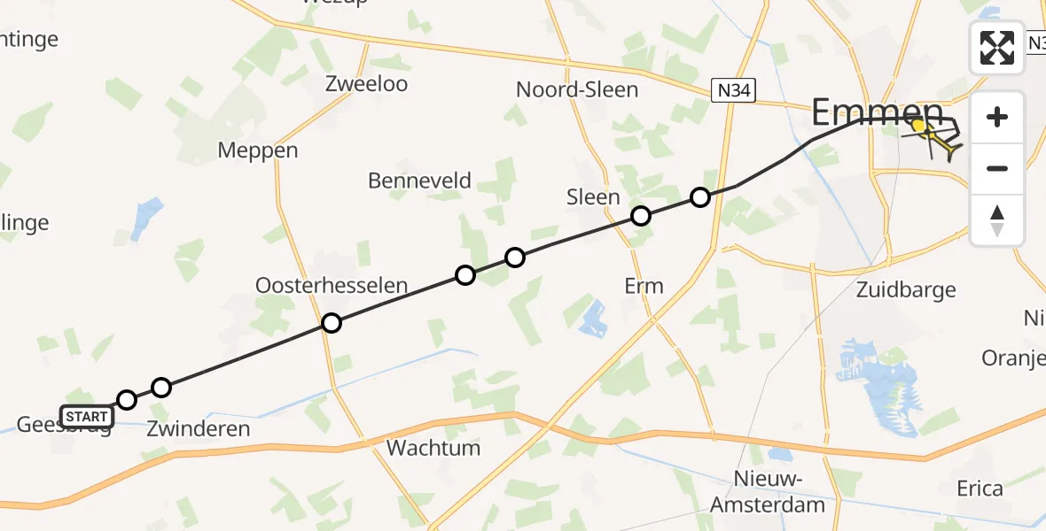 Routekaart van de vlucht: Lifeliner 4 naar Emmen, Plagmadijk