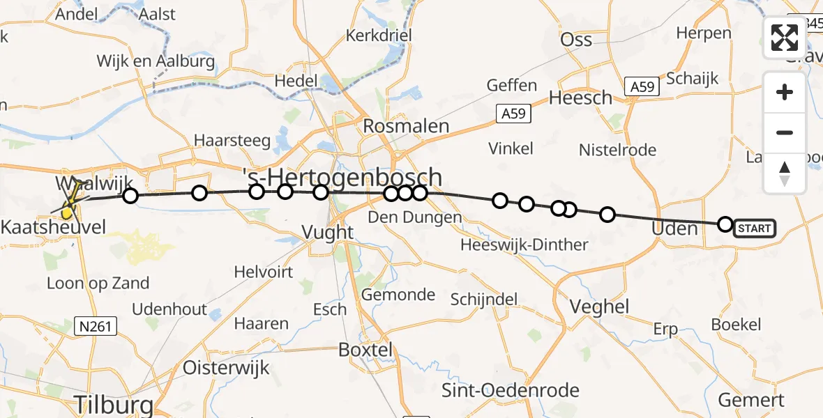 Routekaart van de vlucht: Lifeliner 3 naar Waalwijk, Jagersveld