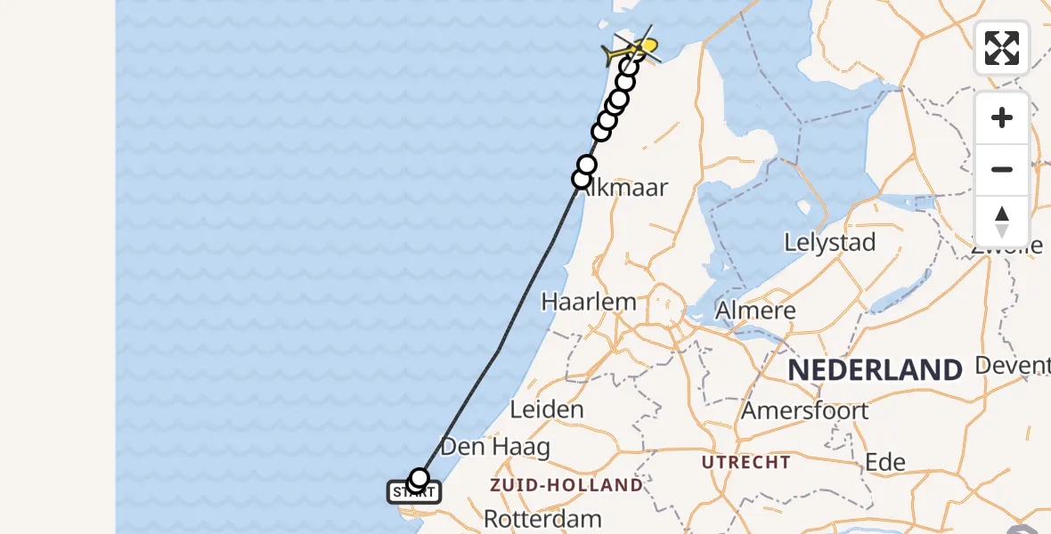 Routekaart van de vlucht: Kustwachthelikopter naar Vliegveld De Kooy, Prinses Máximaweg