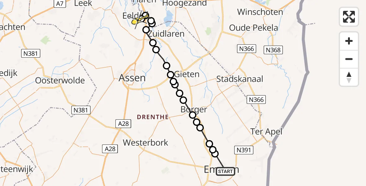 Routekaart van de vlucht: Lifeliner 4 naar Groningen Airport Eelde, Burgemeester Tijmesstraat