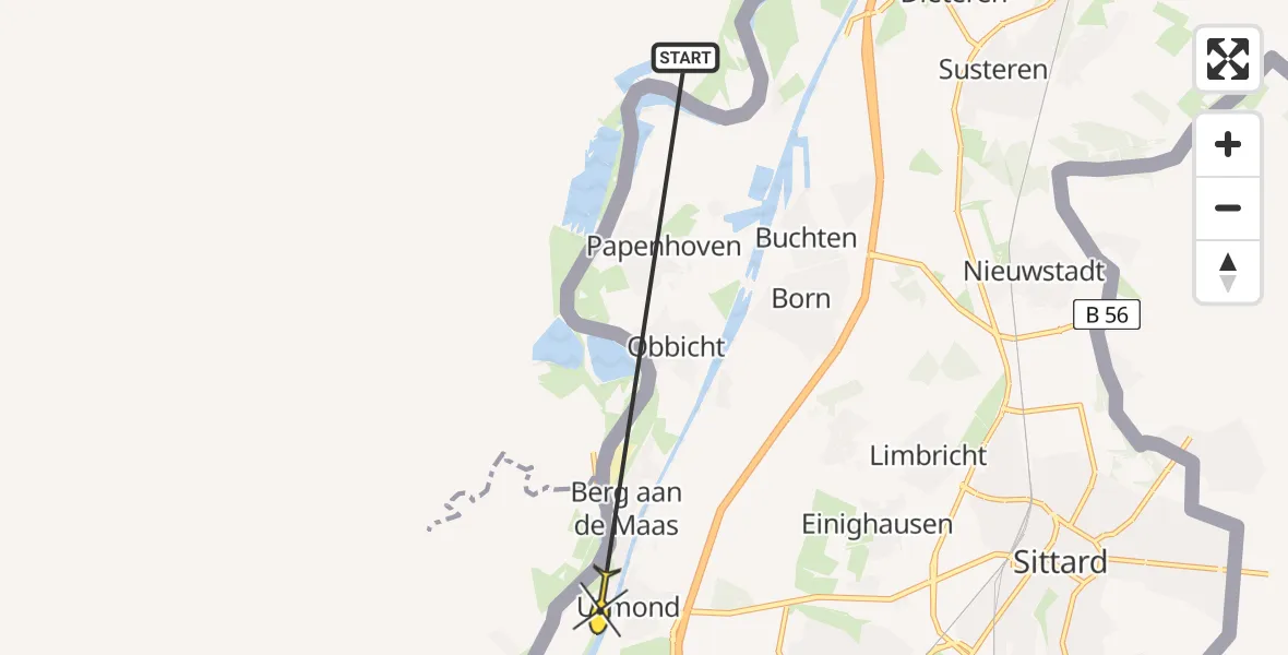 Routekaart van de vlucht: Politiehelikopter naar Urmond, Sint Maartenstraat