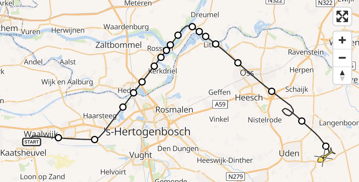 Routekaart van de vlucht: Lifeliner 3 naar Vliegbasis Volkel, Elzenweg