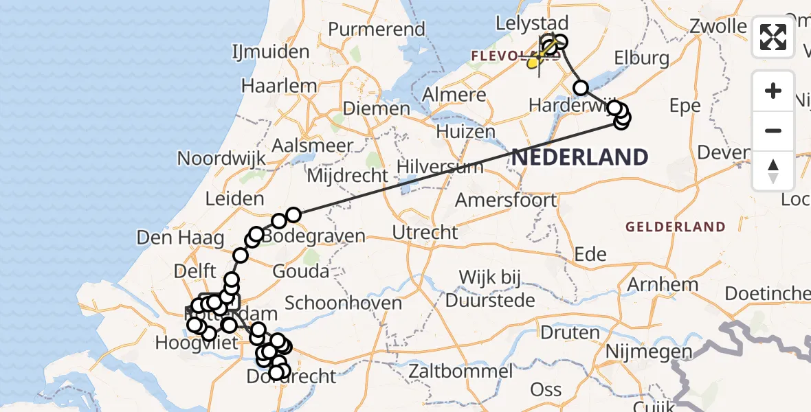 Routekaart van de vlucht: Politiehelikopter naar Lelystad Airport, Brandenburgbaan