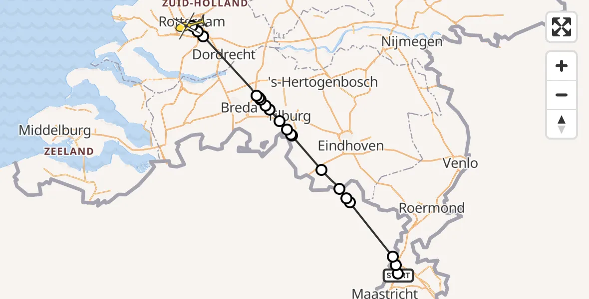Routekaart van de vlucht: Politieheli naar Erasmus MC, Veestraat