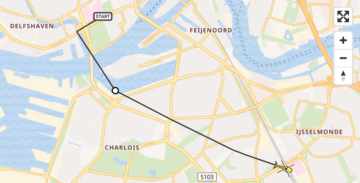Routekaart van de vlucht: Politiehelikopter naar Rotterdam, Brielselaan