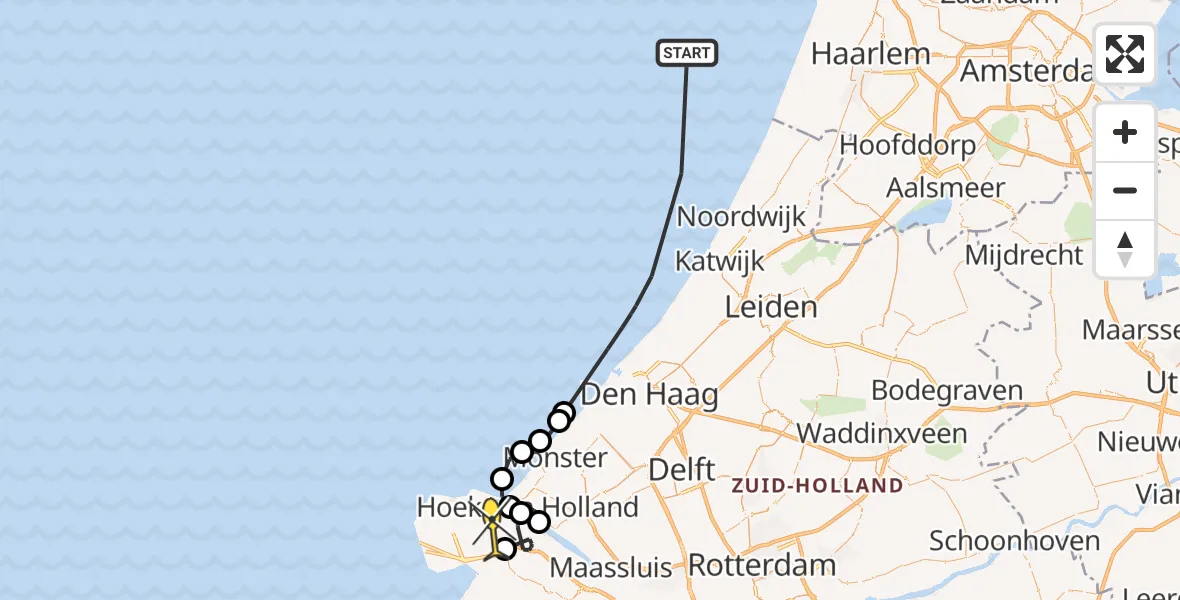 Routekaart van de vlucht: Politieheli naar Maasvlakte Heliport, 6e Petroleumhaven