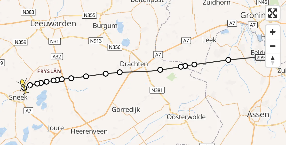 Routekaart van de vlucht: Lifeliner 4 naar Goënga, Noordesch