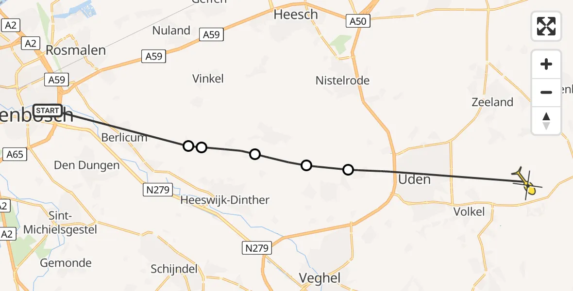 Routekaart van de vlucht: Politieheli naar Vliegbasis Volkel, Heikantsehoeve