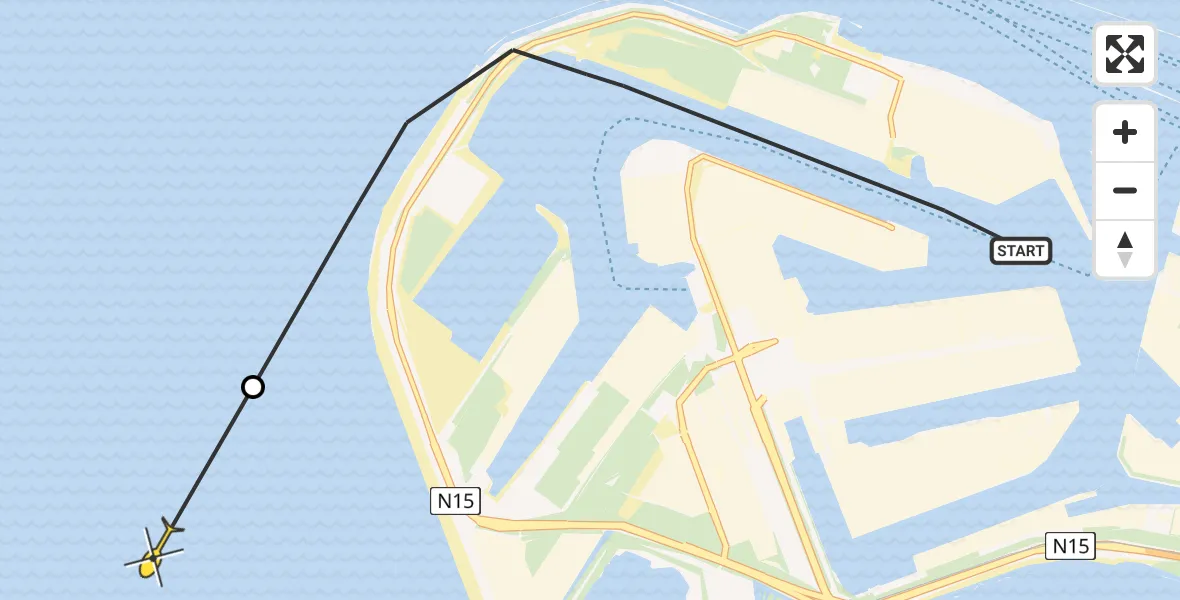 Routekaart van de vlucht: Politiehelikopter naar Prinses Alexiahaven