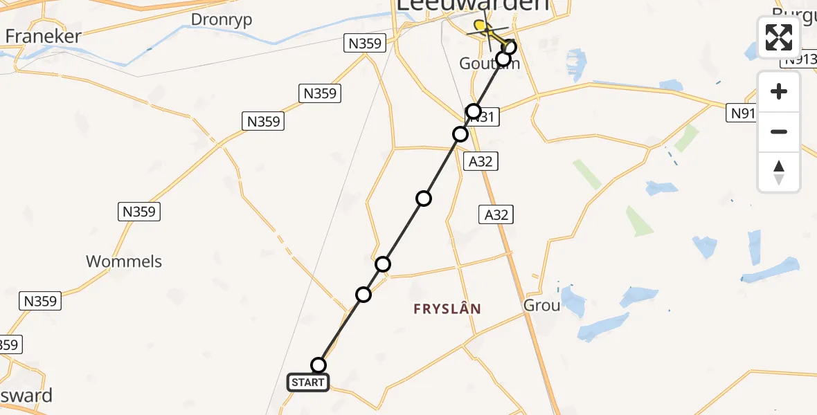 Routekaart van de vlucht: Lifeliner 4 naar Leeuwarden, Blankendalwei
