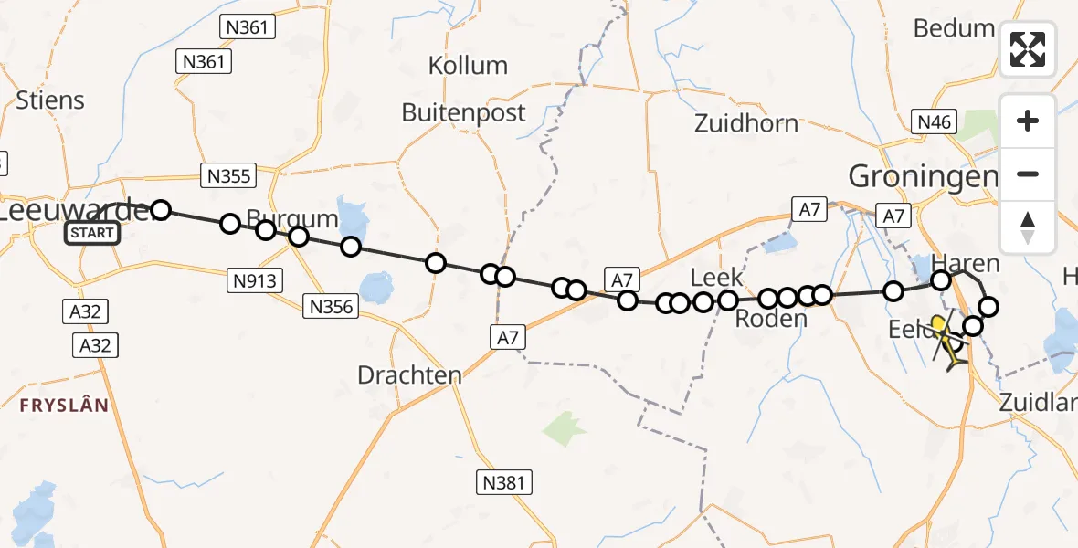 Routekaart van de vlucht: Lifeliner 4 naar Groningen Airport Eelde, Willem Loréstraat