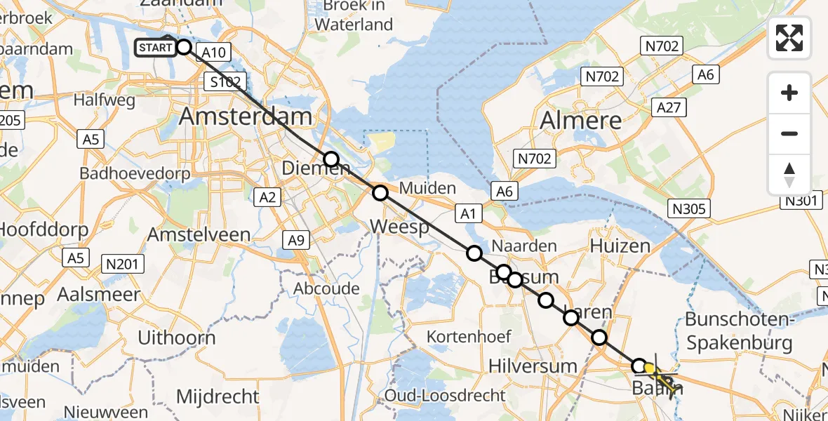 Routekaart van de vlucht: Lifeliner 1 naar Baarn, Belangenvereniging tuinders Zaanderhorn