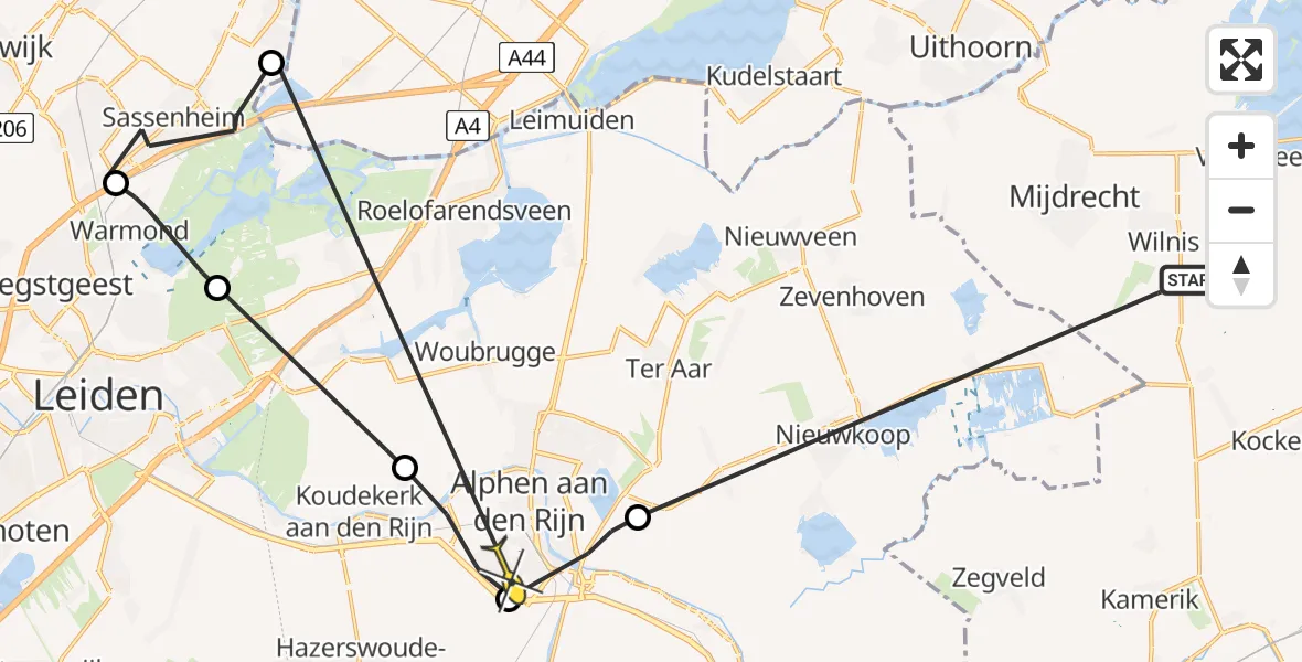 Routekaart van de vlucht: Politiehelikopter naar Alphen aan den Rijn, Heinoomsvaart