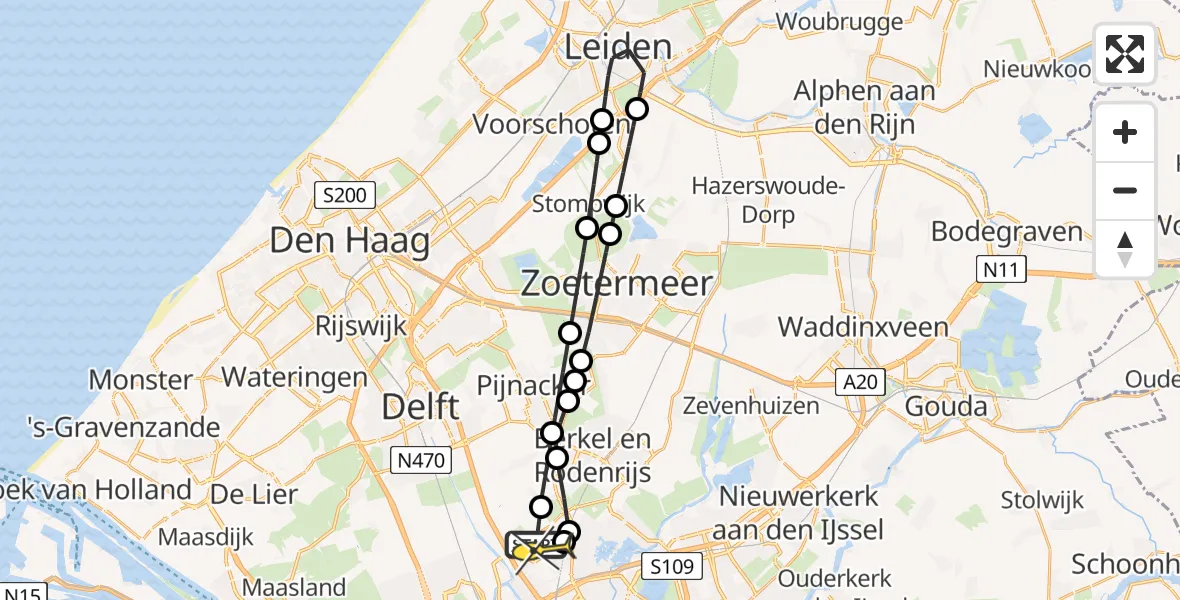 Routekaart van de vlucht: Lifeliner 2 naar Rotterdam The Hague Airport, Rodenrijseweg