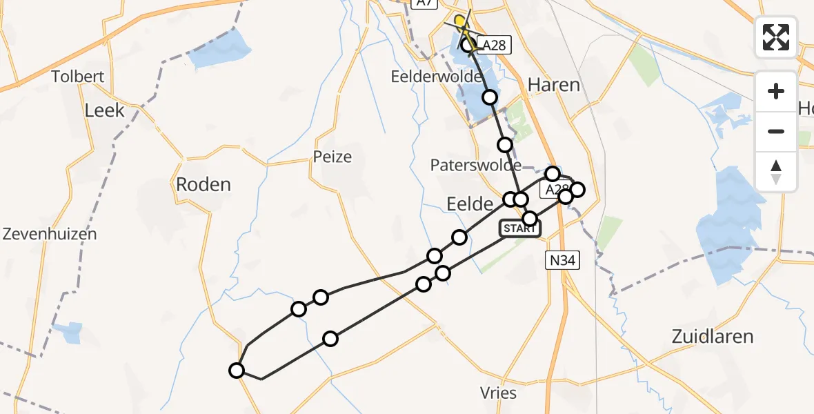 Routekaart van de vlucht: Lifeliner 4 naar Groningen, Lugtenbergerweg