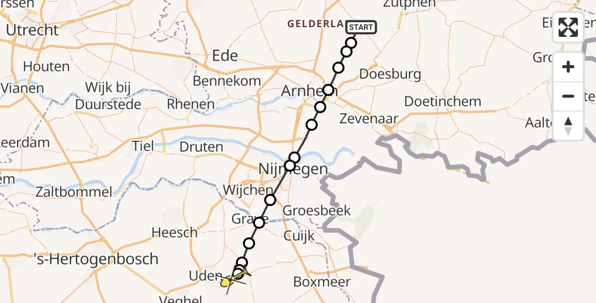 Routekaart van de vlucht: Lifeliner 3 naar Vliegbasis Volkel, Coldenhovenseweg