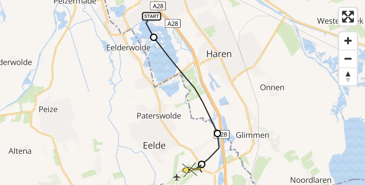 Routekaart van de vlucht: Lifeliner 4 naar Groningen Airport Eelde, A. Morostraat