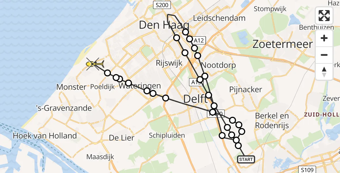 Routekaart van de vlucht: Lifeliner 2 naar Den Haag, Hofweg