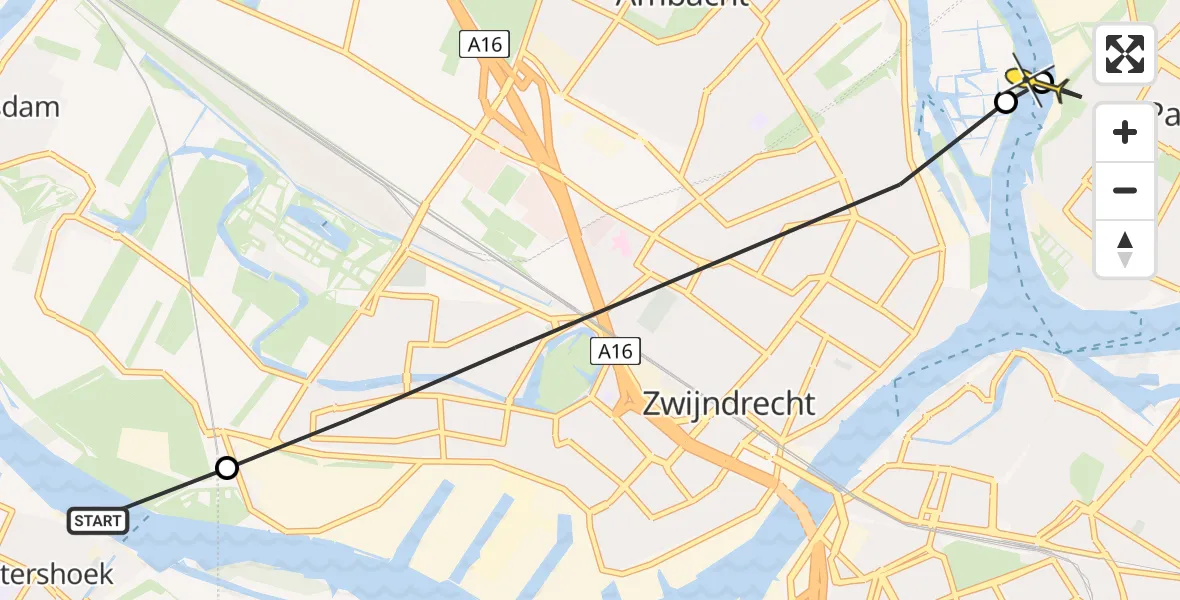Routekaart van de vlucht: Politieheli naar Hendrik-Ido-Ambacht, Hellenburg