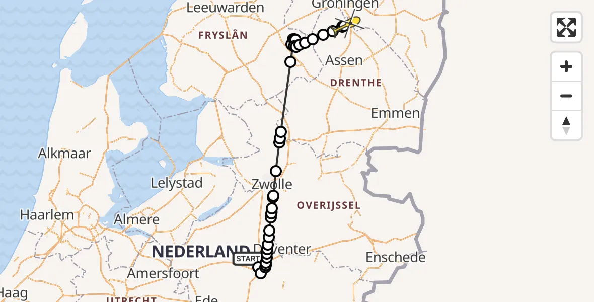 Routekaart van de vlucht: Politieheli naar Groningen Airport Eelde, Laan van Kerschoten