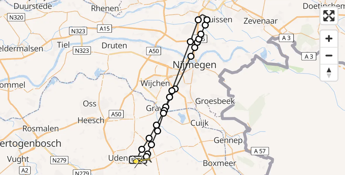 Routekaart van de vlucht: Lifeliner 3 naar Vliegbasis Volkel, Millsebaan