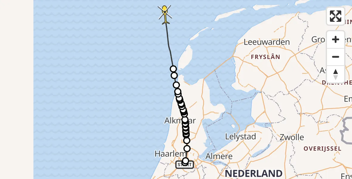 Vluchtroute Politiehelikopter van Schiphol naar 