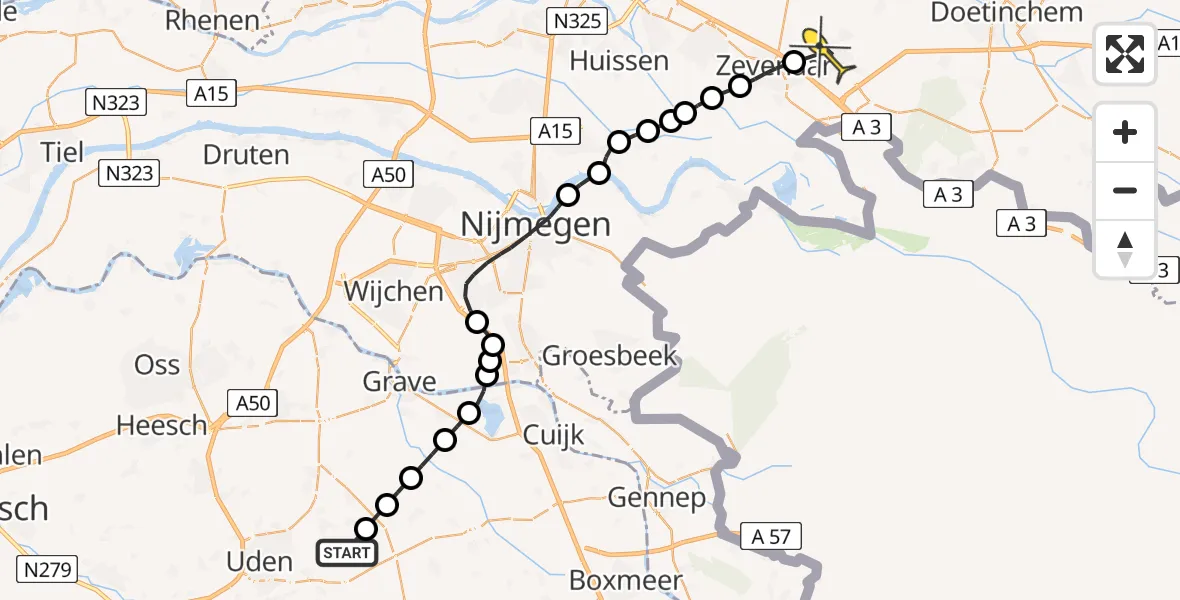 Routekaart van de vlucht: Lifeliner 3 naar Didam, Beemdsteeg